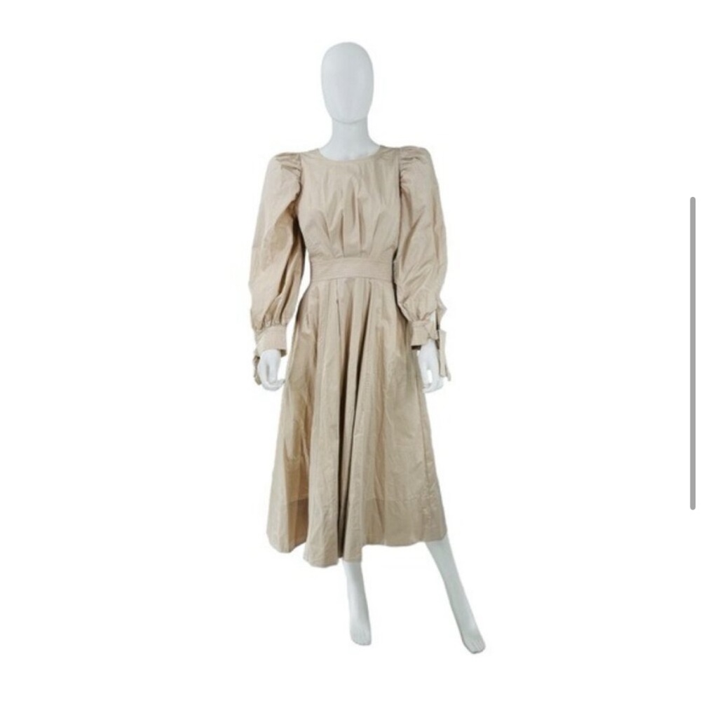 En Saison NEW Stone Beige Long Sleeve Poplin Classy Leighton Midi Dress Size XS